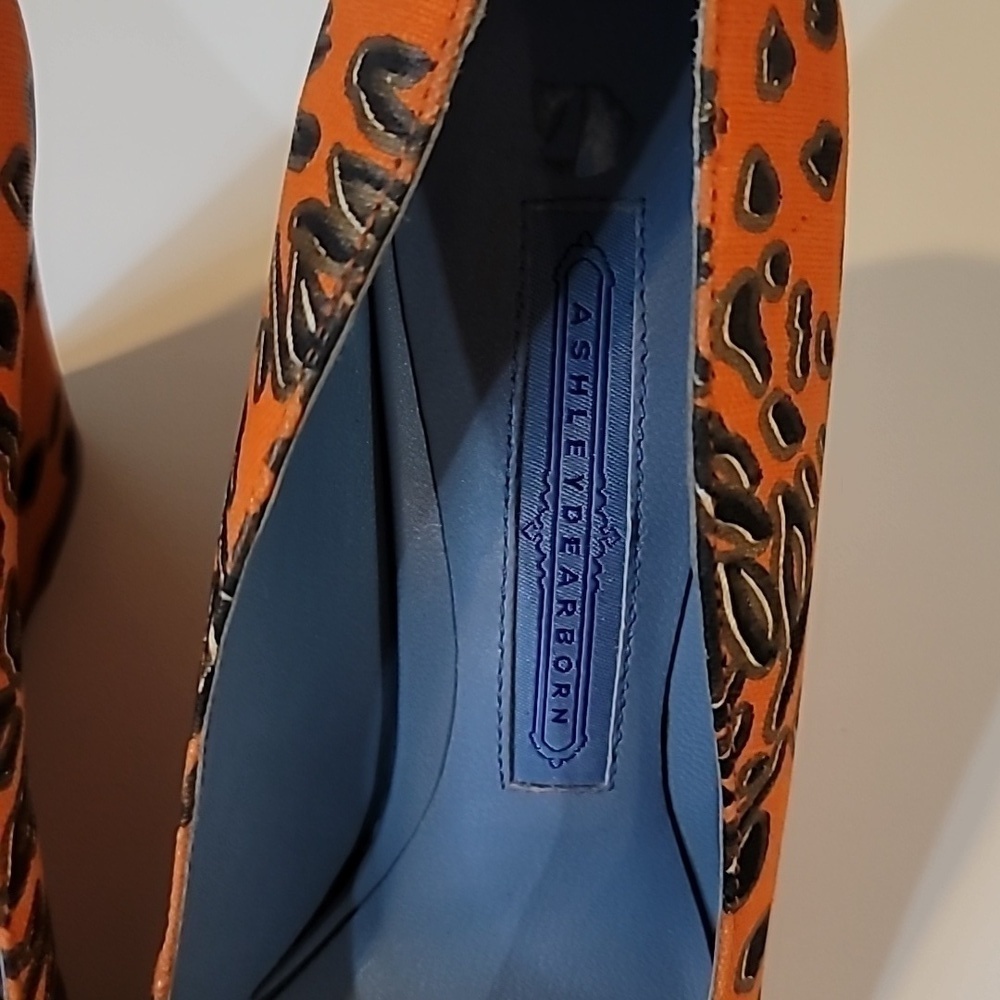 Ashley DEARBORN Leopard Lizard Cheetah Funky Rare Leather Almond Toe Wedge Heel - Picture 4 of 7